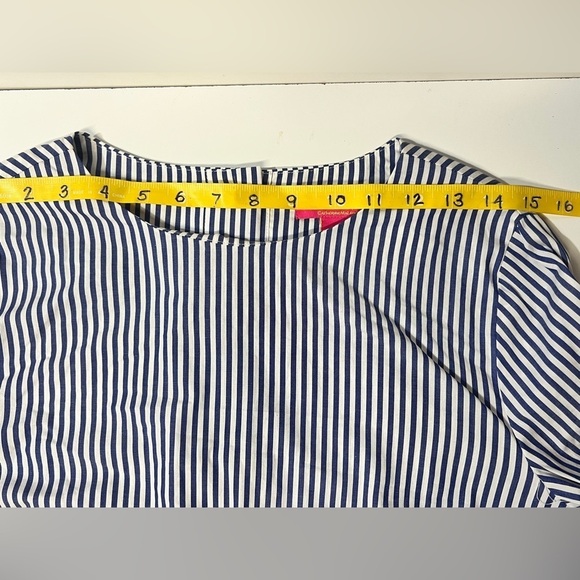 CATHERINE MALANDRINO Blue and white stripe bell sleeve blouse‎ size S. - Picture 11 of 13